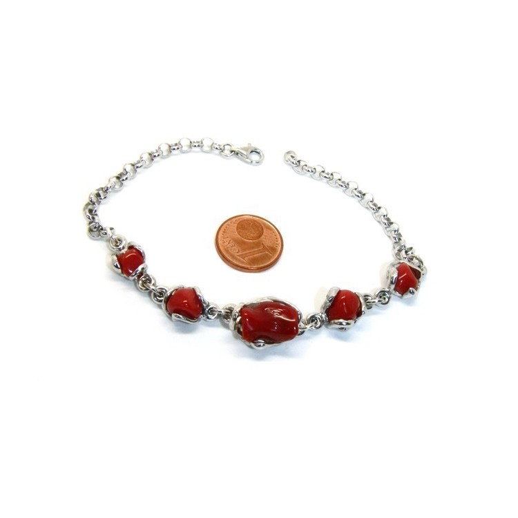 NLB|Women's 925 Silver Bracelet and Natural Flint Coral