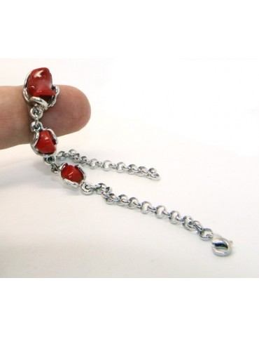 Bracciale donna in Argento 925 e Corallo naturale a scaglie
