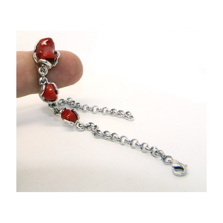 NLB|Women's 925 Silver Bracelet and Natural Flint Coral