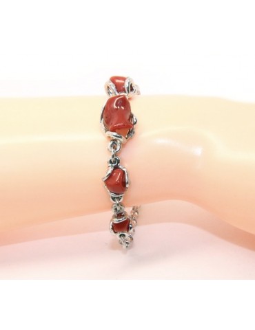 Bracciale donna in Argento 925 e Corallo naturale a scaglie