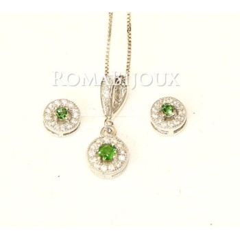 NLB|Parure 925 sterling silver necklace pendant earrings woman round pave 'zirconia and point light green peridot