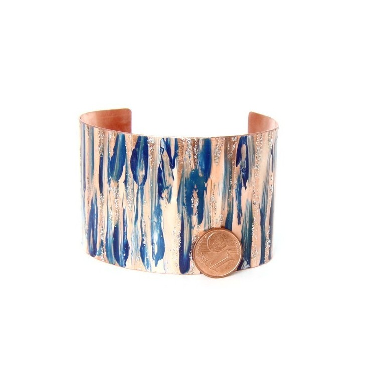 NLB|Bracelet slave woman opened adjustable NALBORI blue  glitter cream
