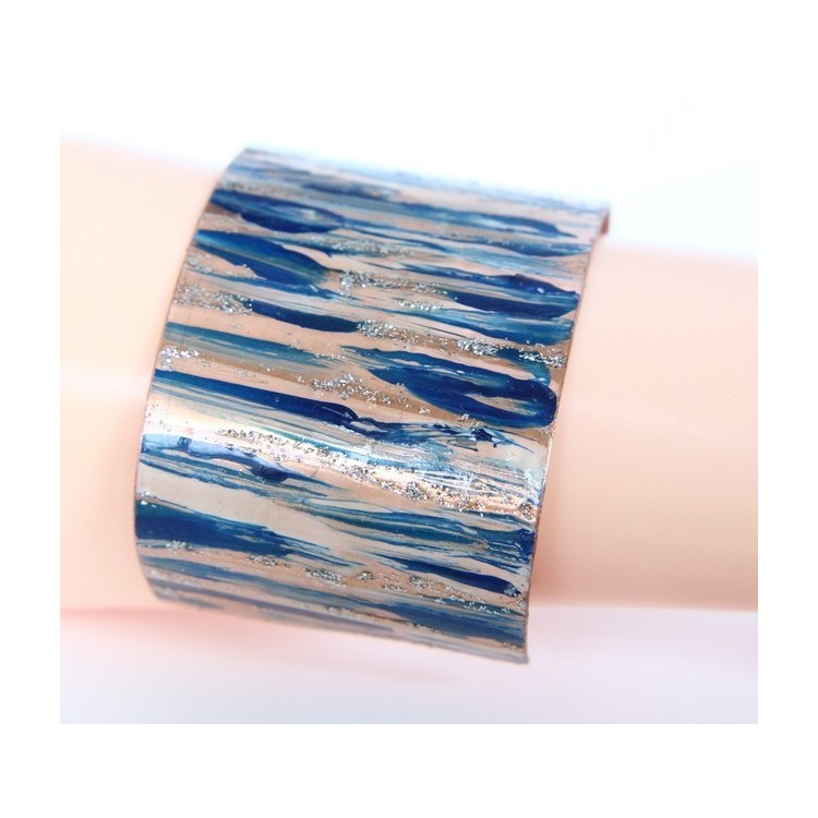 NLB|Bracelet slave woman opened adjustable NALBORI blue  glitter cream