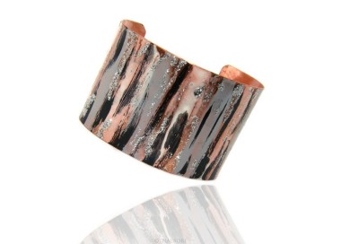 NLB|Bracciale donna schiava aperto regolabile nero e grigio panna glitter NALBORI®