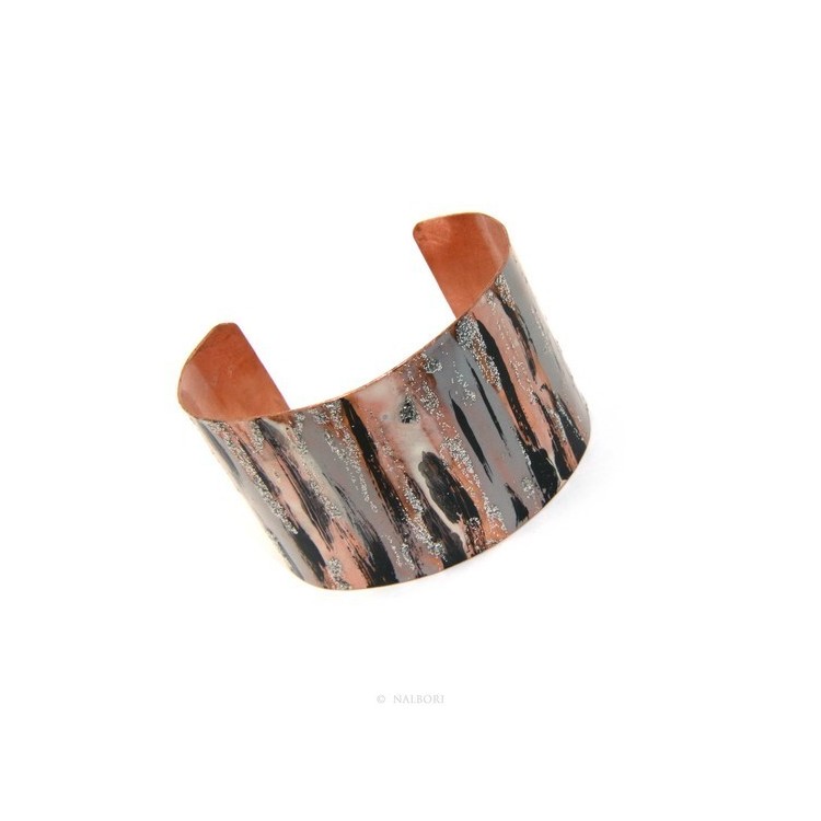 NLB|Bracciale donna schiava aperto regolabile nero e grigio panna glitter NALBORI®