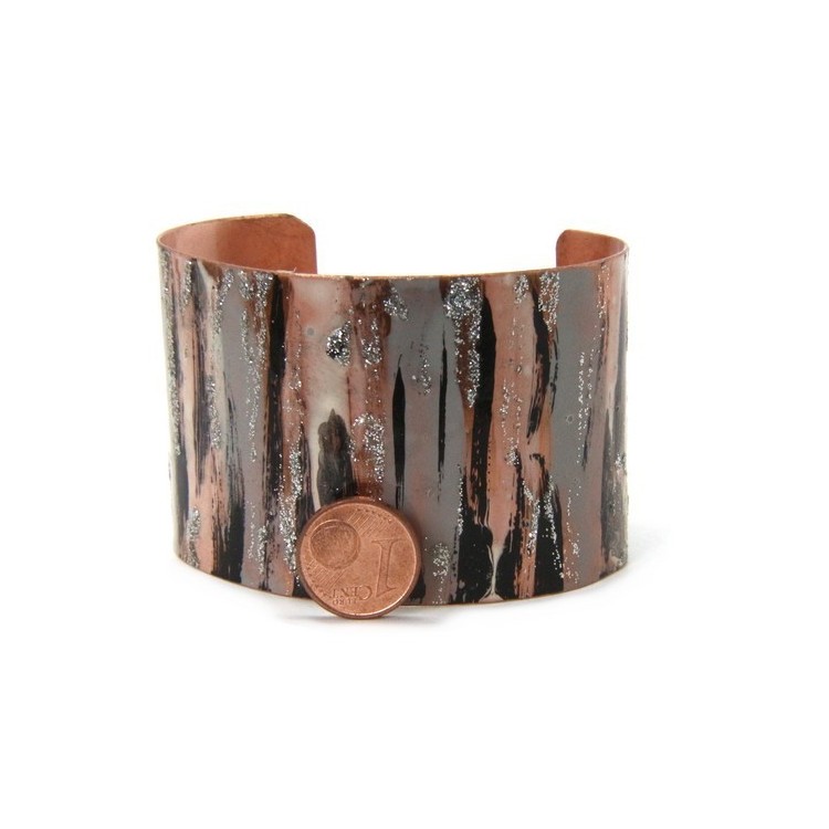 NLB|Bracelet slave woman opened adjustable NALBORI black / grey glitter cream