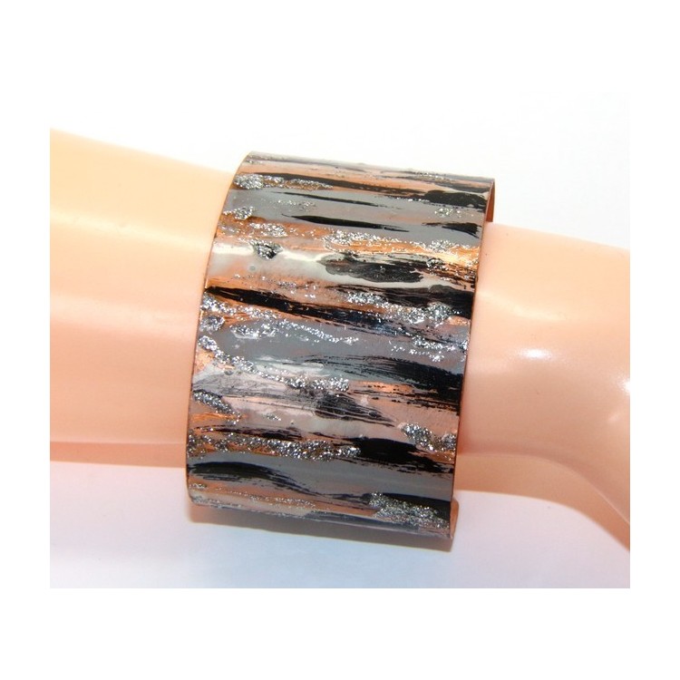 NLB|Bracciale donna schiava aperto regolabile nero e grigio panna glitter NALBORI®