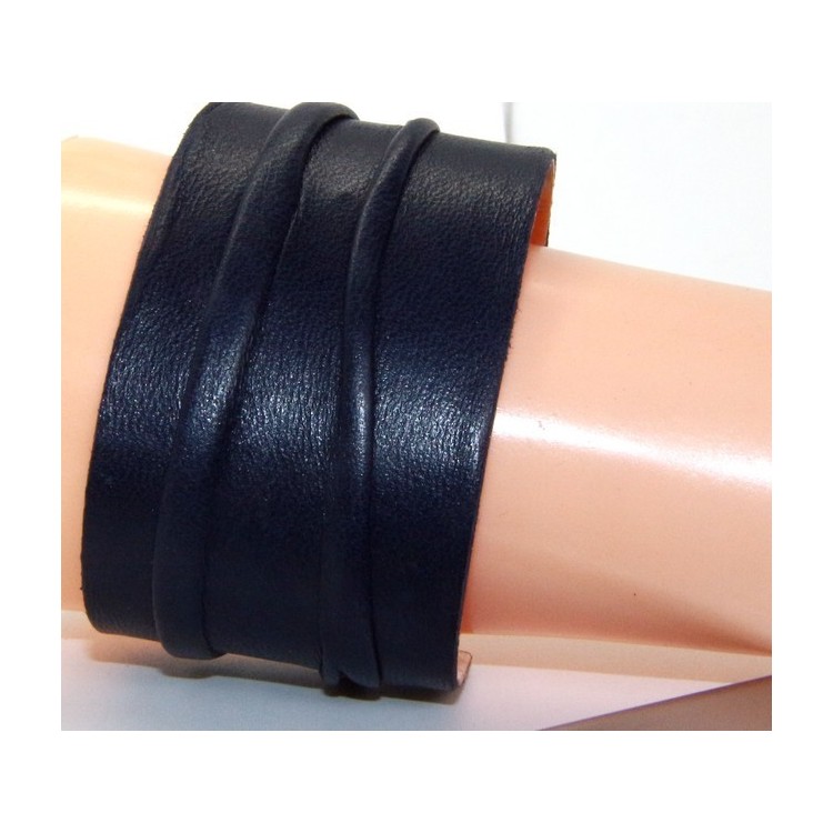 NLB|Bracciale donna schiava aperto regolabile rivestito in vera pelle blu scuro NALBORI®