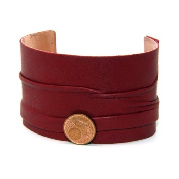 NLB|Adjustable open slaved woman bracelet dressed in genuine dark red leather NALBORI®
