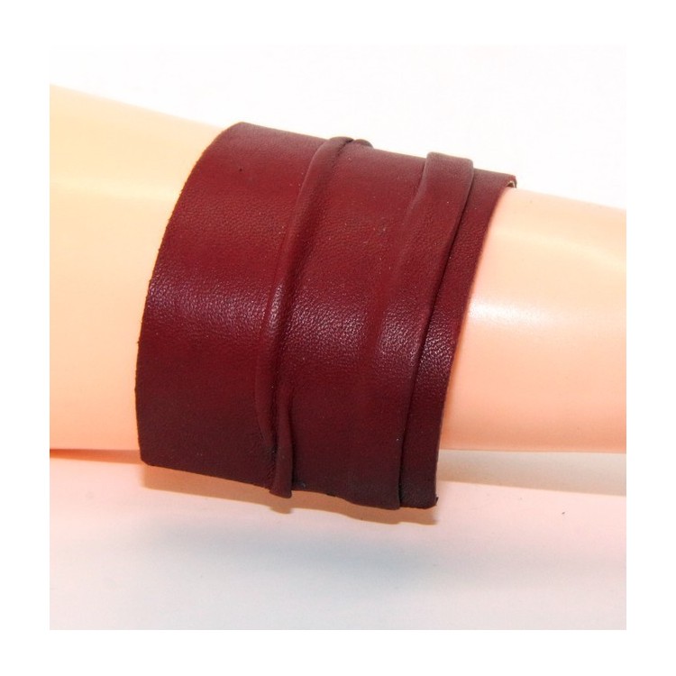 NLB|Bracciale donna schiava aperto regolabile rivestito in vera pelle rosso scuro NALBORI®