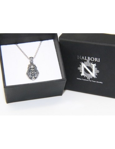 collana NALBORI Argento 925 realizzata a mano con ciondolo testa di leone brunito anticato
