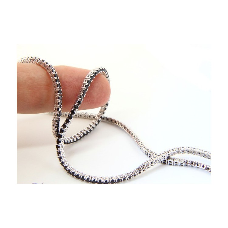 NLB|Argento 925 : Collana Collier donna modello Tennis con zirconi NERI griffe 2 mm taglio brillante 