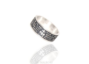 NLB|925 Silver Men's Ring Woman Prayer Band Ave Maria Italian