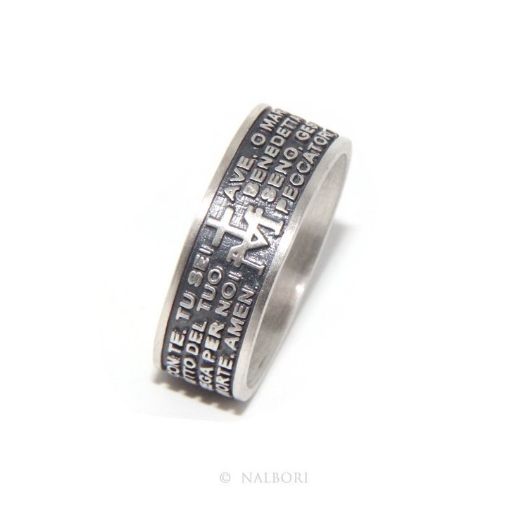 NLB|925 Silver Men's Ring Woman Prayer Band Ave Maria Italian