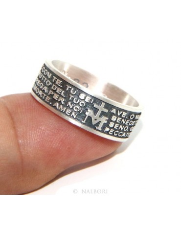 Anello Argento 925 da uomo donna fascia preghiera Ave Maria italiano