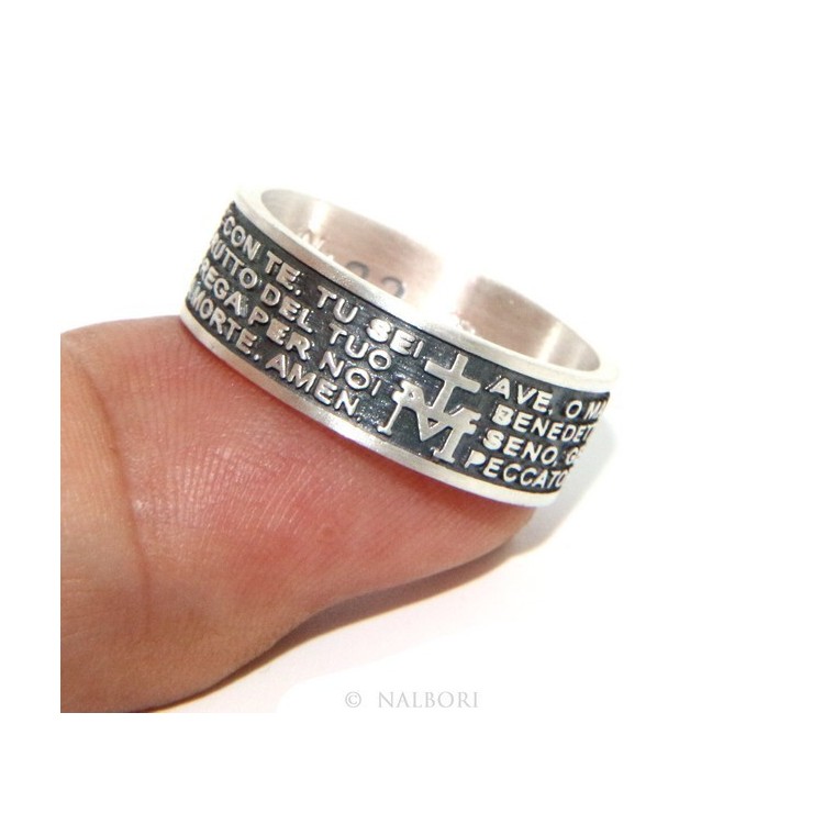 NLB|Anello Argento 925 da uomo donna fascia preghiera Ave Maria italiano