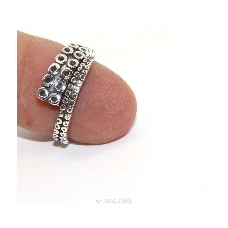 NLB|Argento 925 : Anello uomo donna tentacolo polipo aperto regolabile scuro