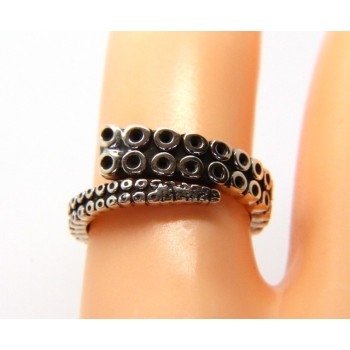 NLB|Argento 925 : Anello uomo donna tentacolo polipo aperto regolabile scuro