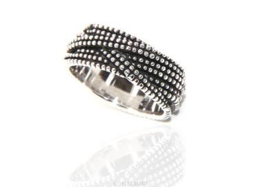 NLB|925: interweaving woman man ring braided dark balls blasted