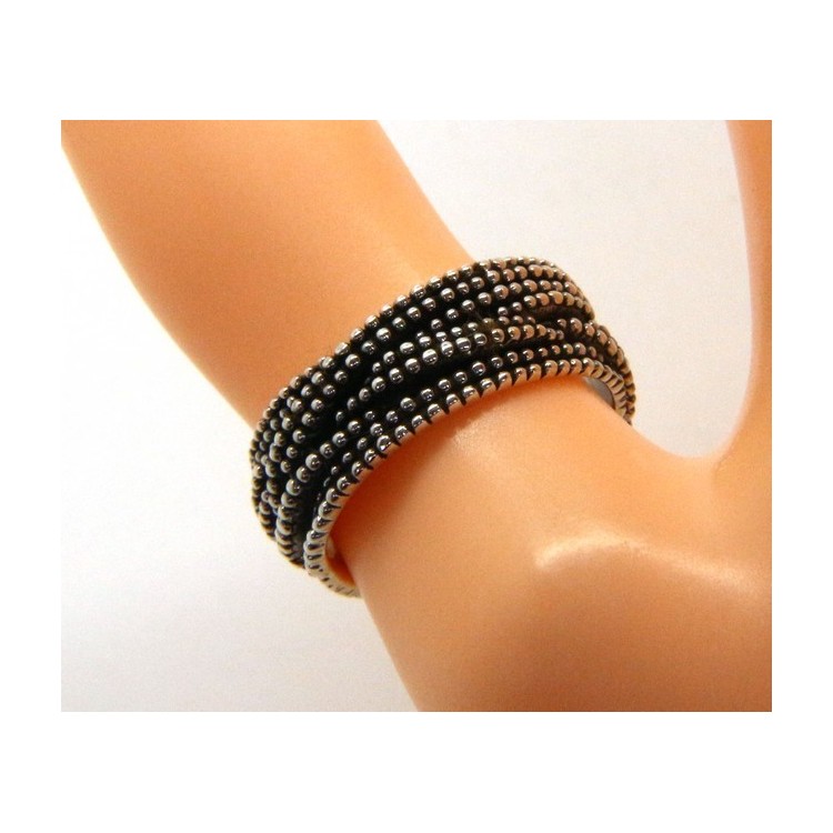 NLB|Argento 925 : Anello uomo donna intreccio intrecciato palline pallinato scuro