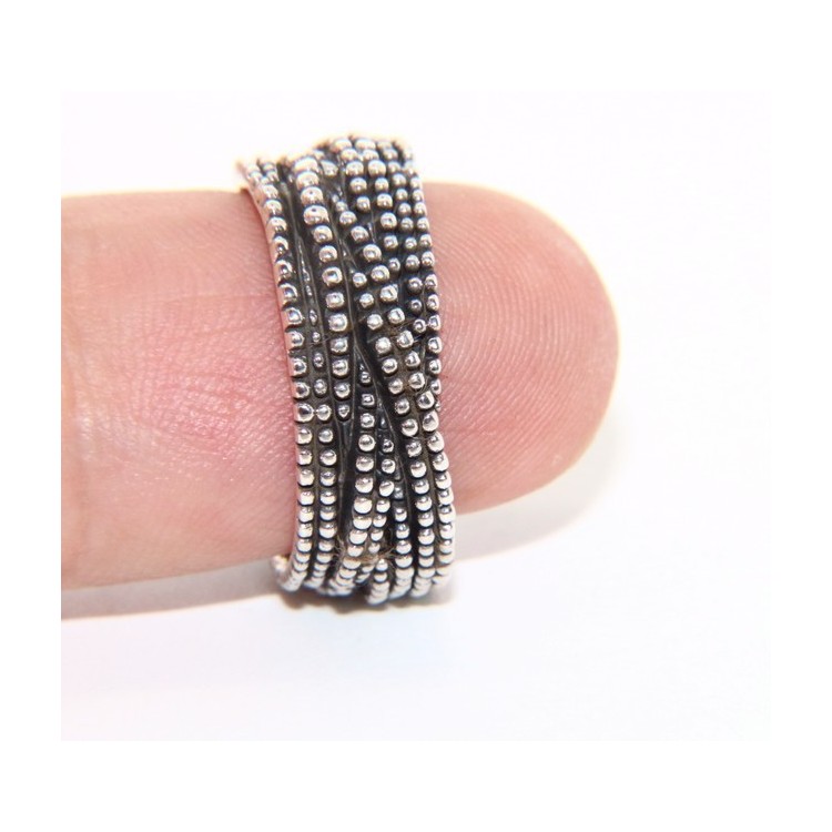 NLB|Argento 925 : Anello uomo donna intreccio intrecciato palline pallinato scuro