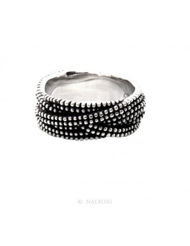 Argento 925 : Anello uomo donna intreccio intrecciato palline pallinato scuro