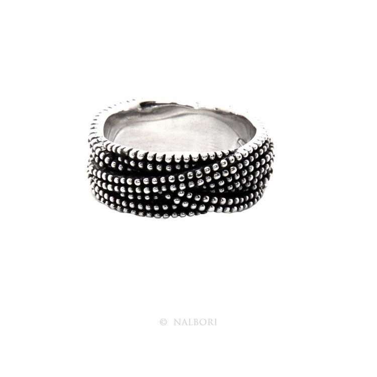 NLB|Argento 925 : Anello uomo donna intreccio intrecciato palline pallinato scuro