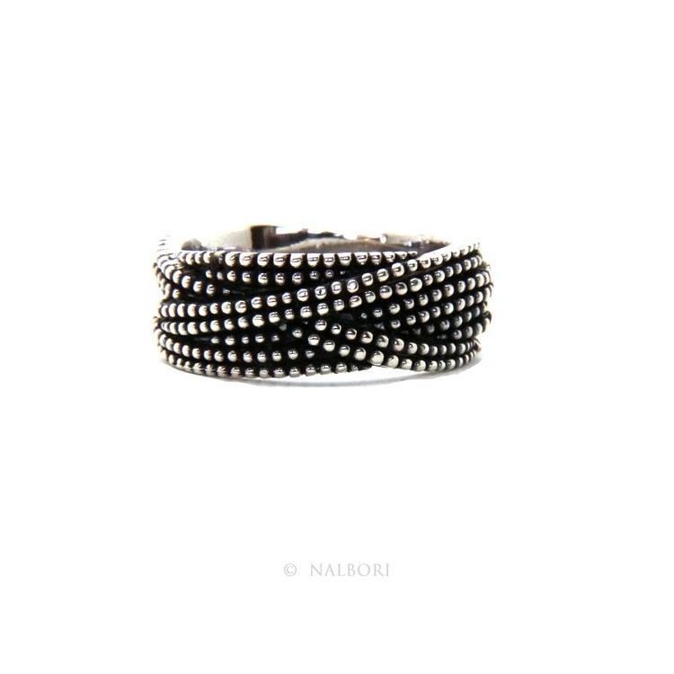 NLB|Argento 925 : Anello uomo donna intreccio intrecciato palline pallinato scuro
