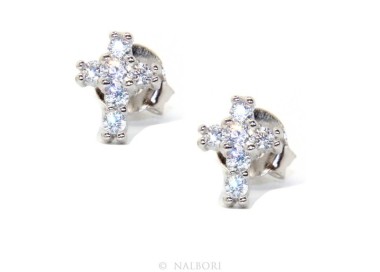 NLB|Silver 925: man / woman earrings light cross small zircon cross