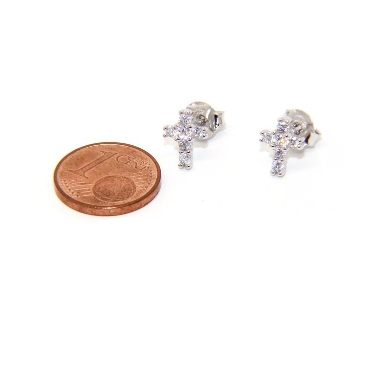 NLB|Silver 925: man / woman earrings light cross small zircon cross