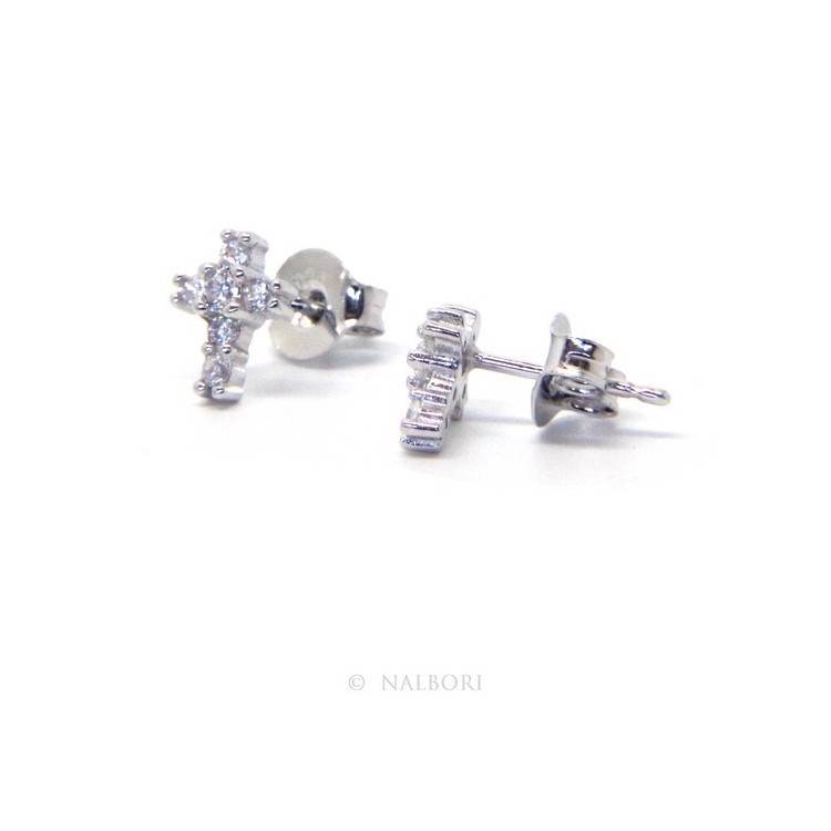 NLB|Silver 925: man / woman earrings light cross small zircon cross