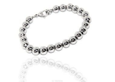 NLB|Acciaio bracciale donna uomo anallergico cromato sfere palline grandi 8 mm - 17.00 - 18,50 cm