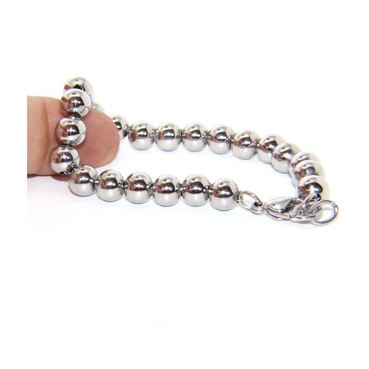 NLB|Steel bracelet woman hypoallergenic male chromed balls big balls 8 mm - 17.00 - 18.50 cm