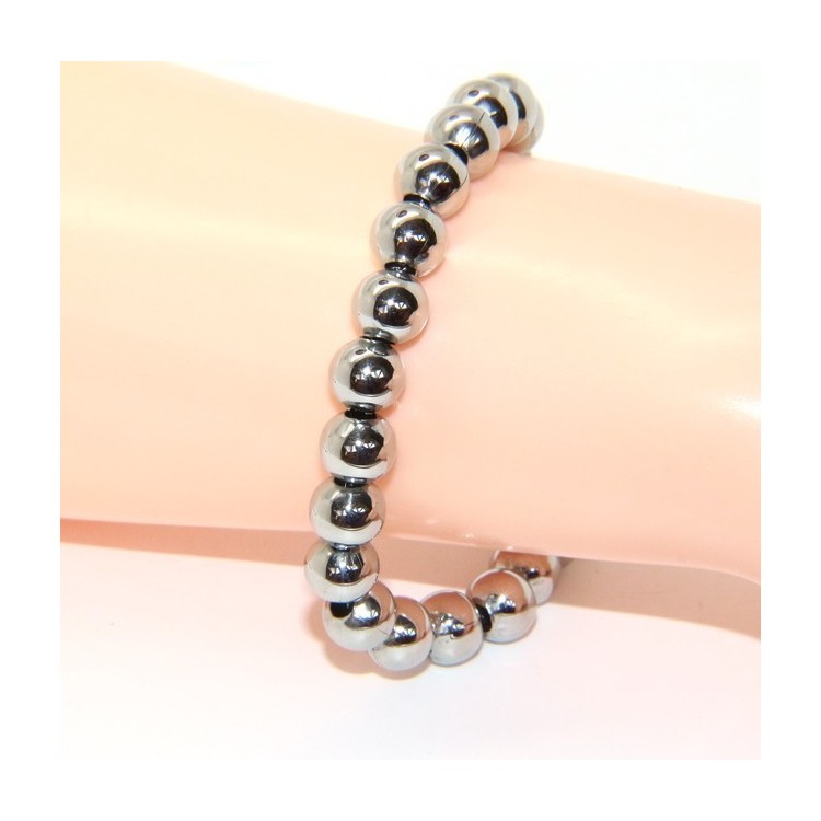 NLB|Steel bracelet woman hypoallergenic male chromed balls big balls 8 mm - 17.00 - 18.50 cm