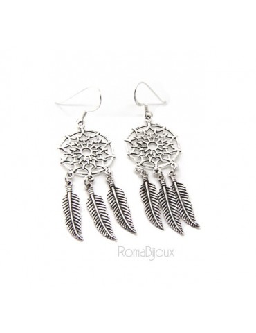 925, pendants earrings woman with dream catchers catcher and antique dark feathers