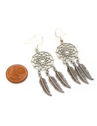 925, pendants earrings woman with dream catchers catcher and antique dark feathers