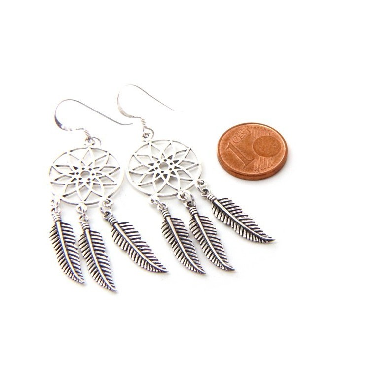 NLB|925, pendants earrings for woman with dream catchers catcher and antique dark feathers dreamcatcher