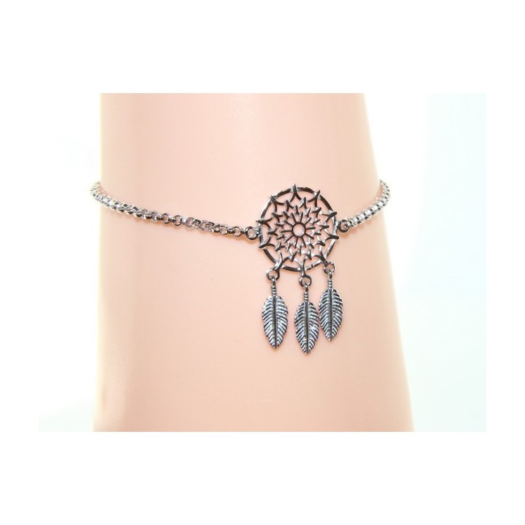 NLB|Silver 925, woman bracelet girl circle and feathers dreams catch dreamcatcher 15-19 cm
