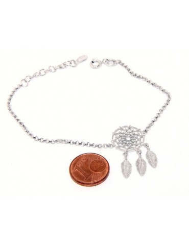 Argento 925 , bracciale donna ragazza cerchio e piume acchiappasogni acchiappa sogni dreamcatcher 15-19 cm