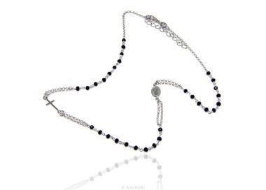 NLB|Collana Rosario uomo Argento 925 Con cristallo nero croce e madonna 66 cm