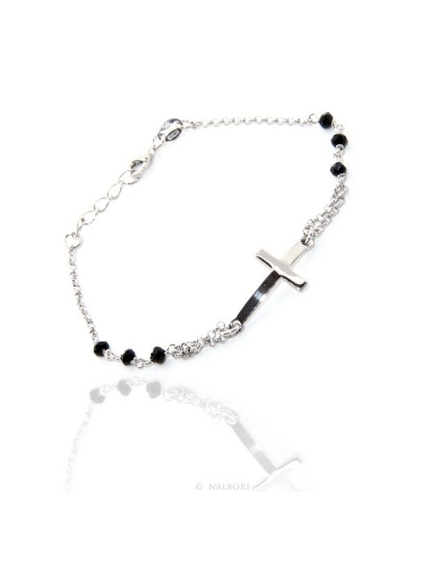 Bracciale rosario uomo donna in Argento 925 croce convessa e cristallo nero. Misura 16,50 - 19,00 Bracciale rosario uomo donna in Argento 925 croce convessa e cristallo nero. Misura 16,50 - 19,00
