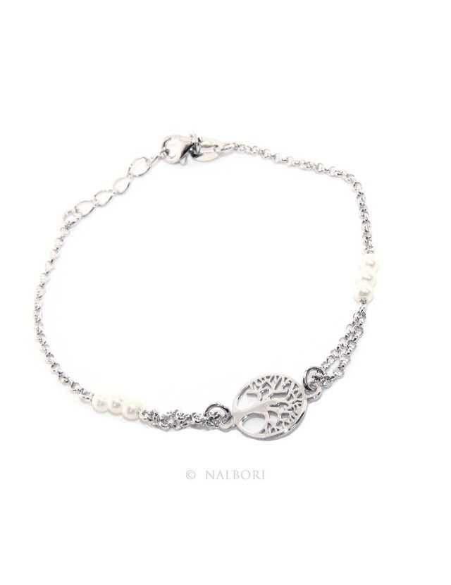 Bracciale Argento 925 perle bianco con Albero della Vita 16,50-19,00 cm Bracciale Argento 925 perle bianco con Albero della Vita 16,50-19,00 cm