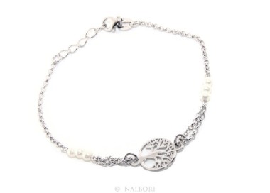 NLB|Man Woman Woman Bracelet Silver 925 Black Crystal Rosary Work with Life Tree 15.50-18.50