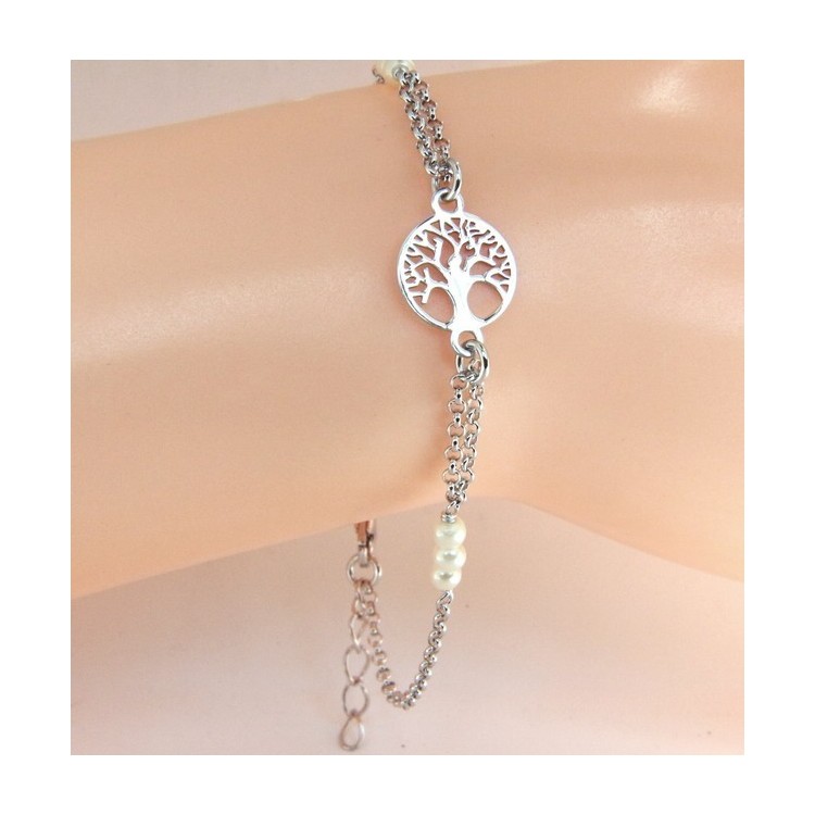 NLB|Man Woman Woman Bracelet Silver 925 Black Crystal Rosary Work with Life Tree 15.50-18.50