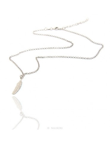 Argento 925 : Collana girocollo uomo o donna con pendente ciondolo piuma taglio laser