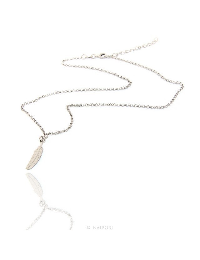Argento 925 : Collana girocollo uomo o donna con pendente ciondolo piuma taglio laser