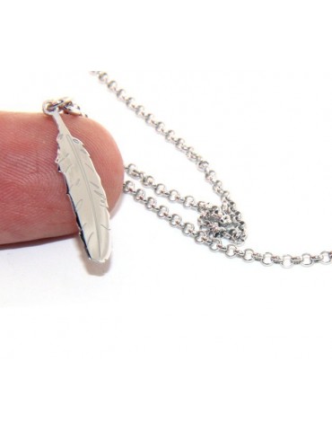 Argento 925 : Collana girocollo uomo o donna con pendente ciondolo piuma taglio laser