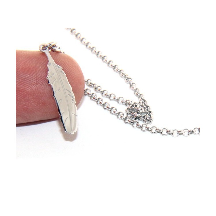 NLB|Argento 925 : Collana girocollo uomo o donna con pendente ciondolo piuma taglio laser