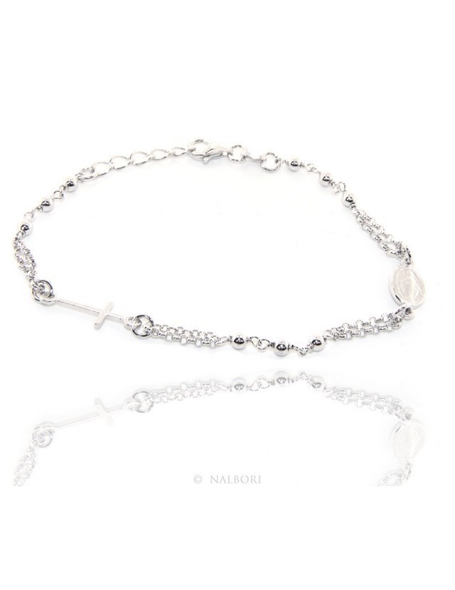Bracciale rosario uomo donna in Argento 925 madonna miracolosa , croce piccola 16 - 18,50 cm Bracciale rosario uomo donna in Argento 925 madonna miracolosa , croce piccola 16 - 18,50 cm