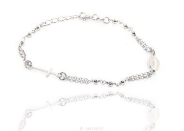 NLB|Bracciale rosario uomo donna in Argento 925 madonna miracolosa , croce piccola 16 - 18,50 cm